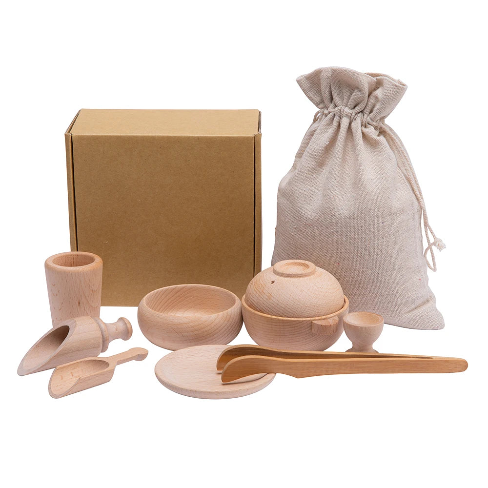 Bopoobo Wooden Montessori Cutlery Pretend Play Tea Set