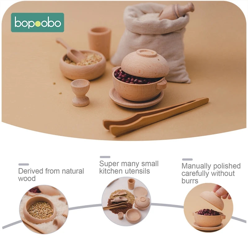 Bopoobo Wooden Montessori Cutlery Pretend Play Tea Set