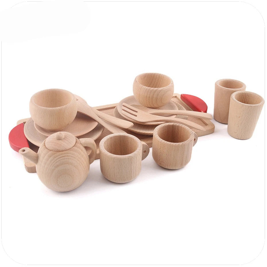 Bopoobo Wooden Montessori Cutlery Pretend Play Tea Set