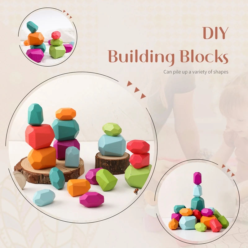 Wooden Building Stone Colored Blocks